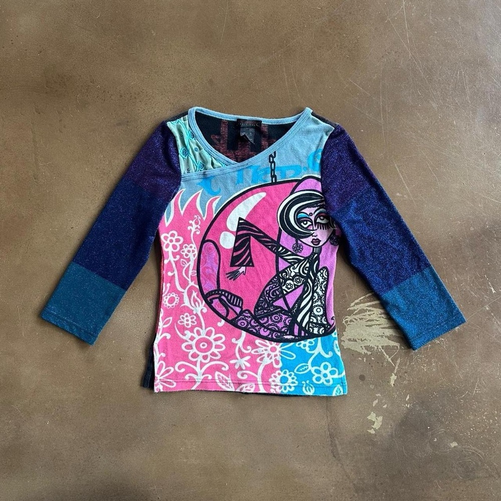 Y2K CUSTO BARCELONA Multicolor Glittery Graphic Tee